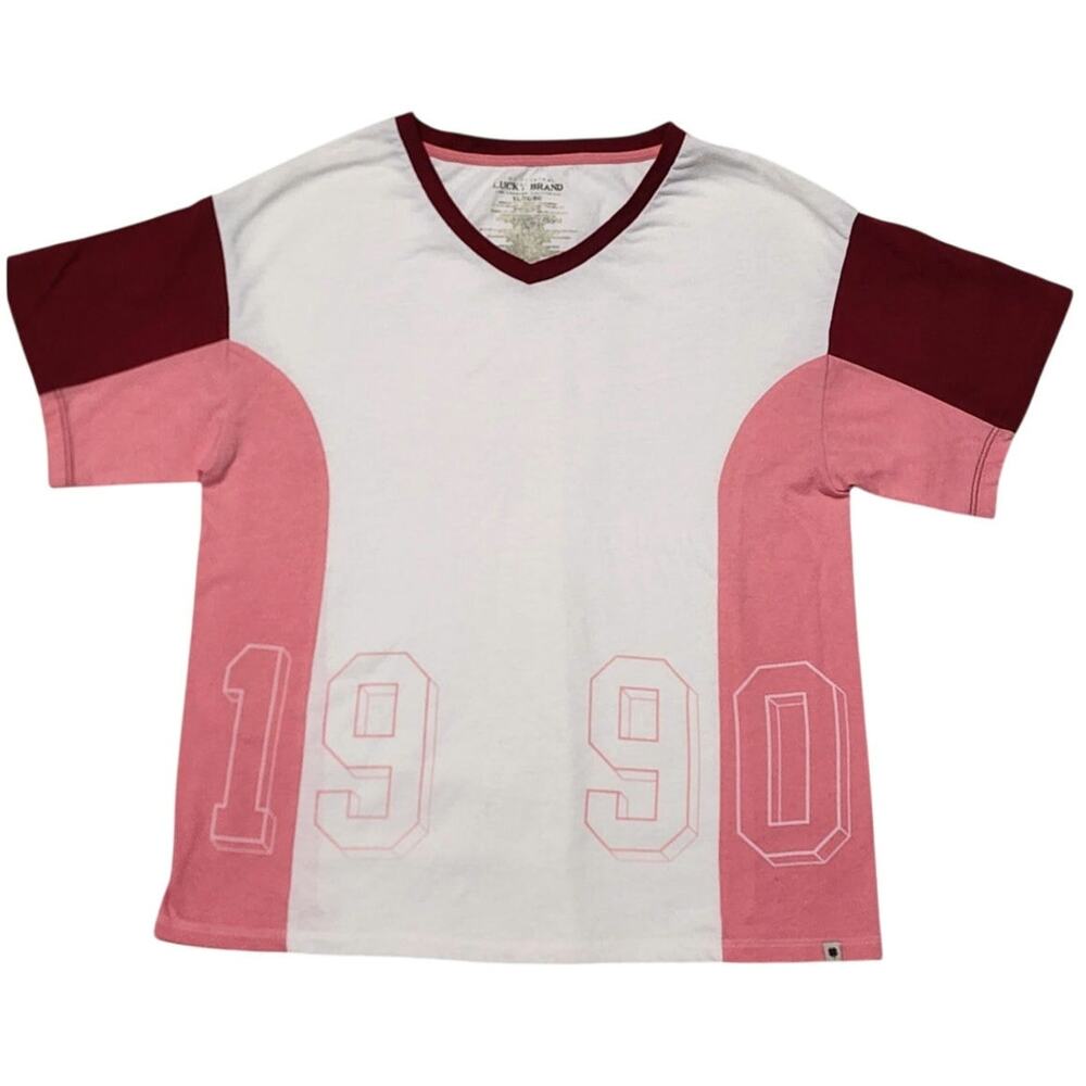 Lucky Brand Women's 1990 Colorblock Baseball Style V-Neck T-Shirt Tee XL
